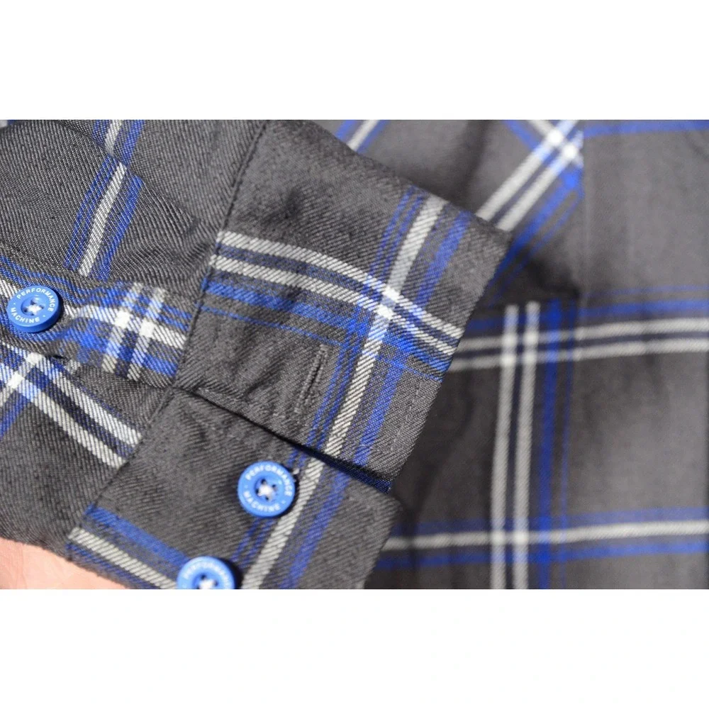 Dixxon Flannel Company Shirt Mens 3XL Gray Blue Plaid Snap‎ Performance Machine